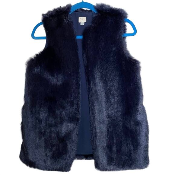 A New Day Women's Size Small Navy Blue Fuzzy Furry Open Vest - Picture 1 of 6